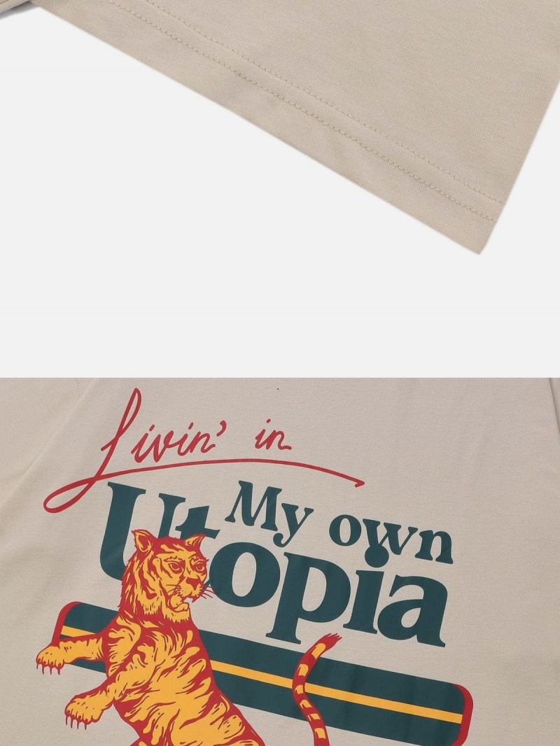 T Shirts Aelfric Eden Livin' In My Own Utopia Tiger Graphique Tee Abricot | YUJ-22160961